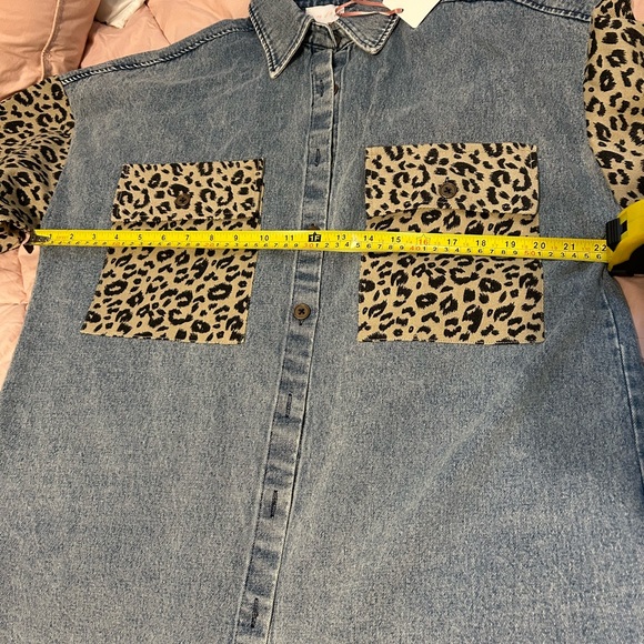 Entro Blue and Leopard Print Jean Jacket - Picture 4 of 7
